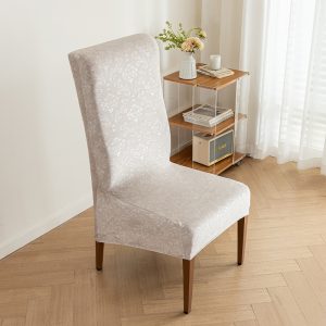 Velvet high-back chair cover with elastic, removable and stain-resistant custom embossed chair cover