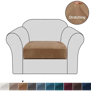 Velvet Stretch Couch Cushion Cover Plush 1 Piece Cushion Slipcover Furniture Protector One Seat Cushion