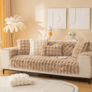 Custom sofa cushion manufacturer rabbit plush winter thickened non-slip
