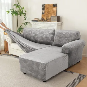 Lounge Removable embossed Velvet 2 Pieces L-Shaped right Chaise +2/3 seater Sectional Sofa Slipcover