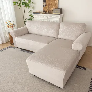 Lounge Removable embossed Velvet 2 Pieces L-Shaped right Chaise +2/3 seater Sectional Sofa Slipcover