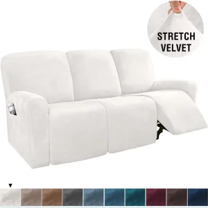 New Hot Sale Stretch Recliner Slipcovers 8 Pieces Recliner Covers Luxury Velvet 3 Seat Recliner Sofa Cover